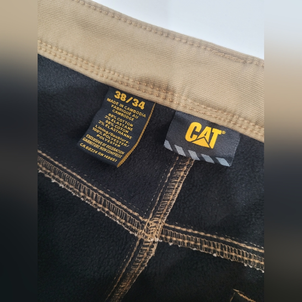 CAT Caterpillar Fleece Lined Work Pants Mens 38 x 34 Canvas Insulated Color Tan - Picture 6 of 7